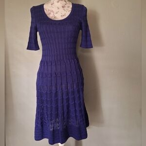 Vintage Missoni purple knit half sleeve fit and flare patterned dress 8